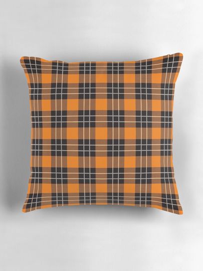 Black & Tangerine Tartan Pillow