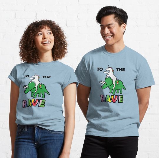 To The Rave! (Unicorn Riding Triceratops) Classic T-Shirt