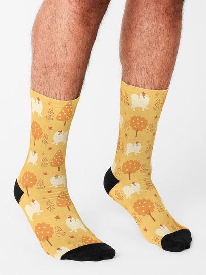 Samoyed Dog in Autumn Socks