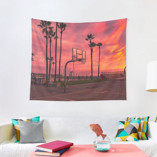 Basketballground And Purple Sunset Tapestry