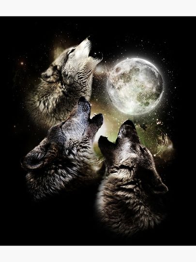Three wolves howling at the moon Premium Matte Vertical Poster