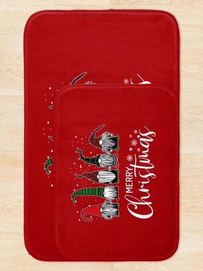 Cute Xmas Gnomes In Plaid Hats Merry Christmas Gift Fabulous Gnome Graphic  Bath Mat