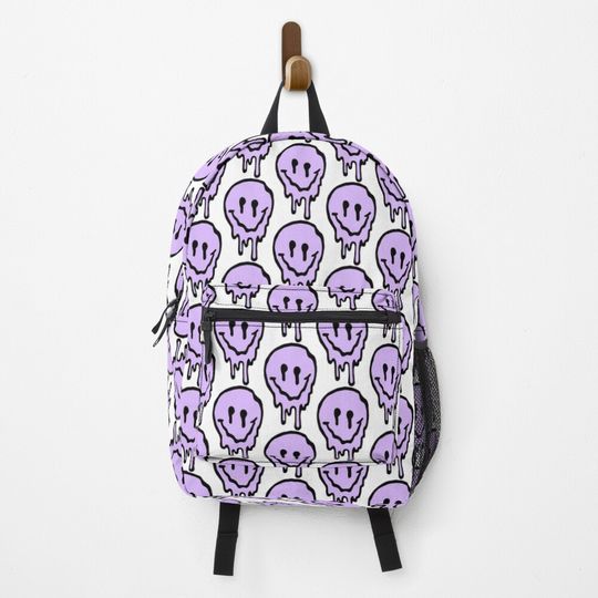 Lilac Drippy Smiley Face Backpack