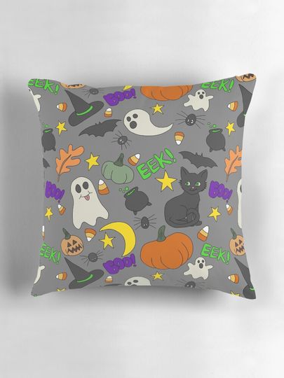 Silly Halloween Doodles Pillow