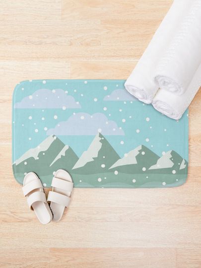 Light Blue Mountain Winter Snow  Bath Mat