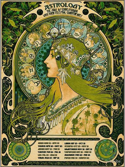 Emerald Green Vintage Astrology Poster | Alphonse Mucha  Poster