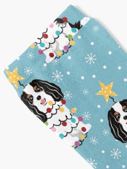 Tri Color Cavalier King Charles Spaniel Christmas Tree Socks