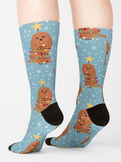 Ruby Cavalier King Charles Spaniel Christmas Tree Socks