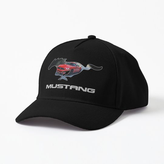 Ford Mustang Logo Design (red on black) Cap