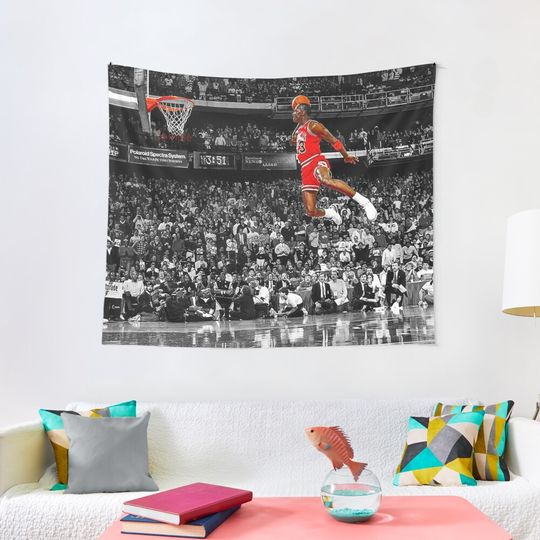 Infamous Jumpman Free Throw Line Dunk Michael Jordan Tapestry
