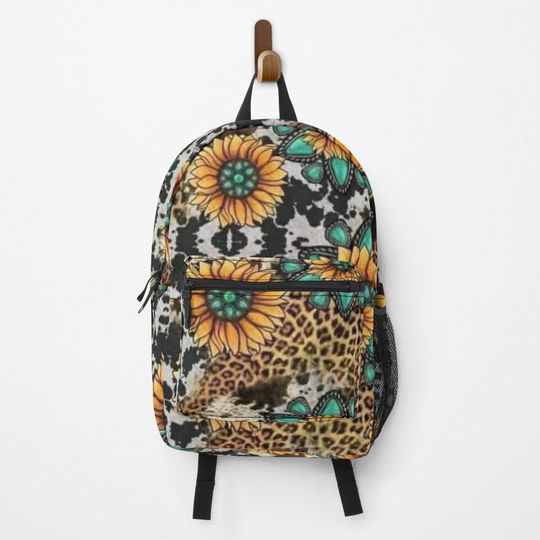 Sunflower Turquoise Cow Print  Backpack