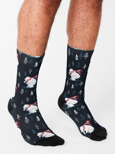 Polar bear ski -  adorable winter animals  Socks
