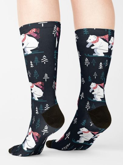 Polar bear ski -  adorable winter animals  Socks
