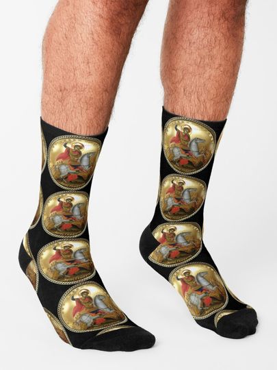 Saint George Greek Key Gold Socks