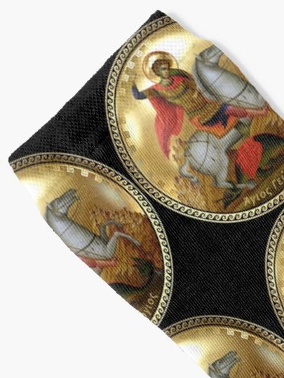 Saint George Greek Key Gold Socks