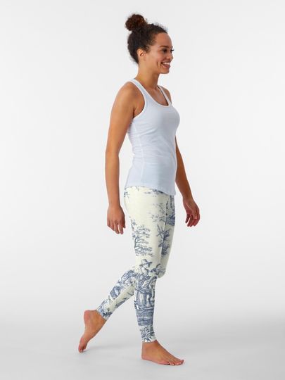 Powder Blue French Toile Picnic Designs Leggings