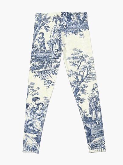 Powder Blue French Toile Picnic Designs Leggings