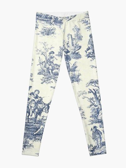 Powder Blue French Toile Picnic Designs Leggings