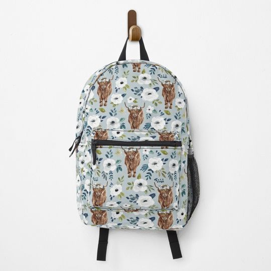 Highland Cow with Flowers Backpack