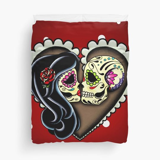 Ashes - Day of the Dead Couple - Sugar Skull Lovers Duvet Cover