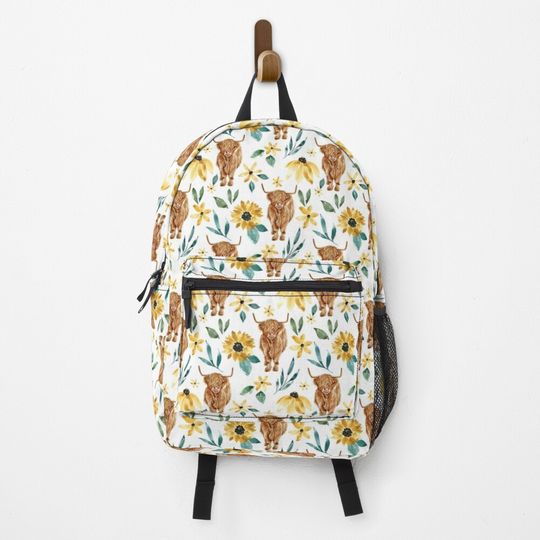 Highland Cow And Sunflowers Wildflowers Backpack