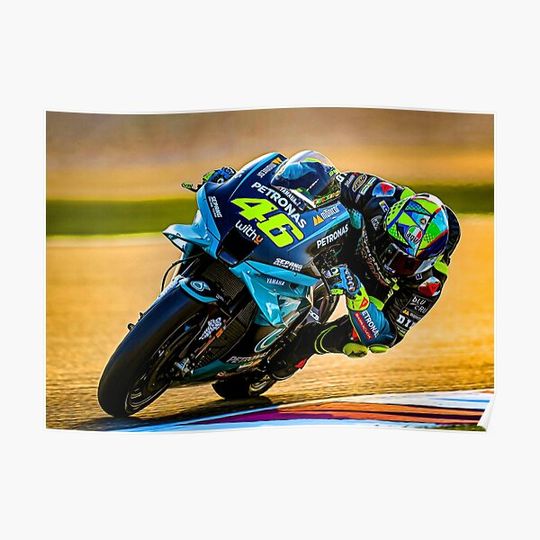 Valentino Rossi racing his 2021 MotoGP motorcycle Premium Matte Vertical Poster