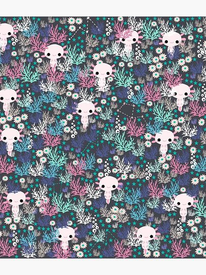 Cute Axolotl and Coral Pattern Backpack