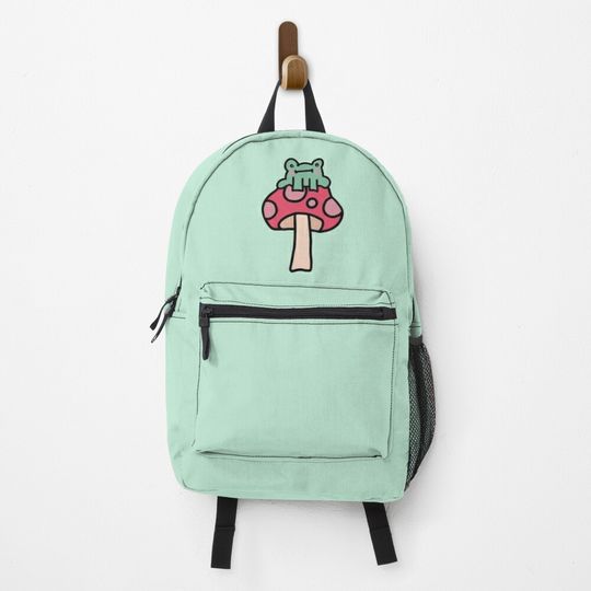 Frog With Mushroom Green Background Backpack