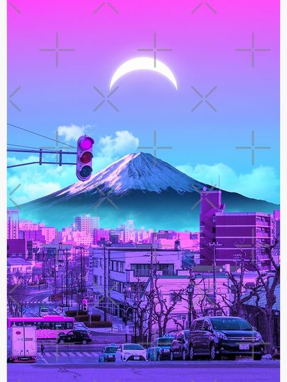 Vaporwave Fuji Premium Matte Vertical Poster
