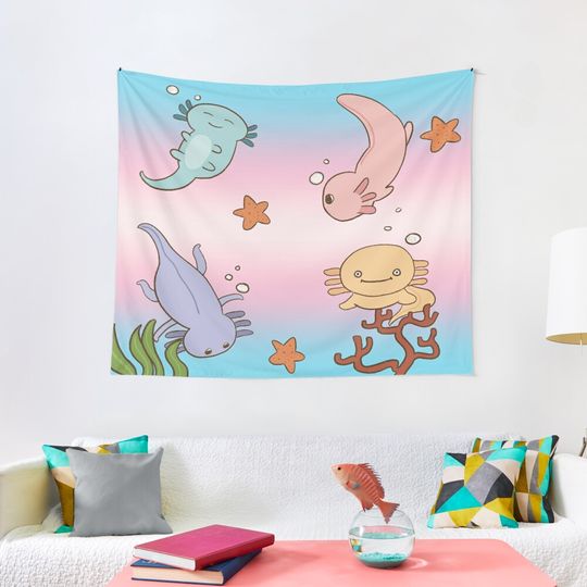 cotton candy sky axolotl Tapestry