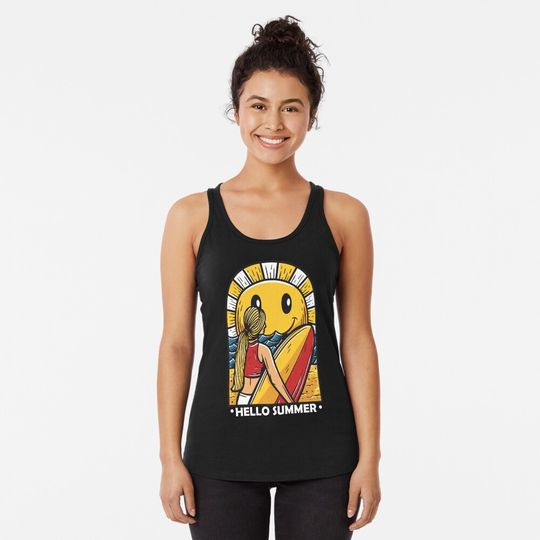 Surfer summer day beach surfer Racerback Tank Top