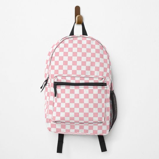 Pink White Checkerboard Pattern Backpack