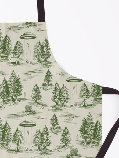 Green Alien Abduction Toile De Jouy Pattern Apron