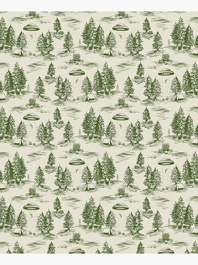 Green Alien Abduction Toile De Jouy Pattern Apron