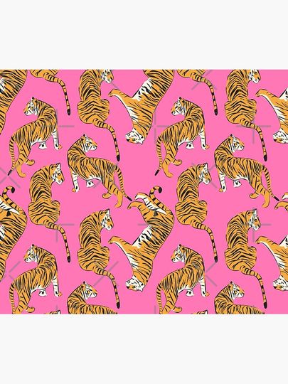 Pink Tiger Repeating Print- Preppy Modern Contemporary Shower Curtain