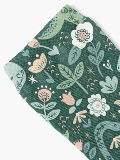 Folk Floral Dinosaur Socks