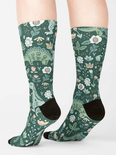 Folk Floral Dinosaur Socks