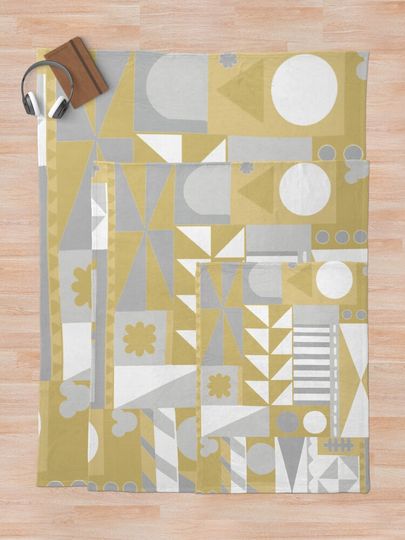 Gold and Silver "it's a small world" Pattern Throw Blanket