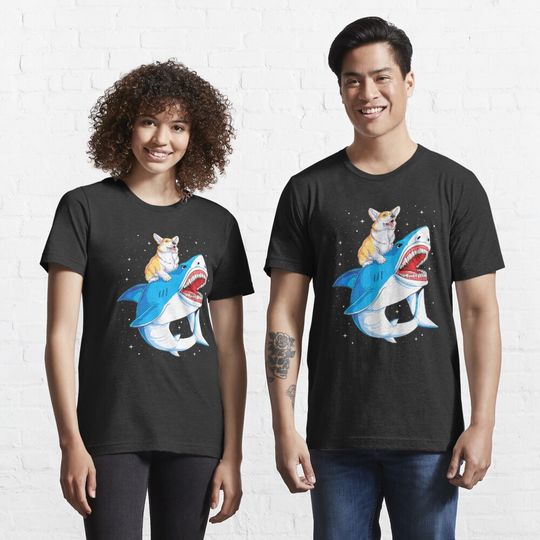 Corgi Riding Shark Jawsome Dog Espace Galaxie T-shirt essentiel