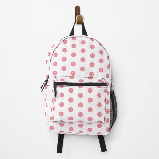 Pink Smiley Face with Yellow Star Eyes Preppy Backpack