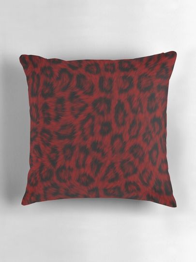 Furry Leopard Print in Blood Red and Black Pillow