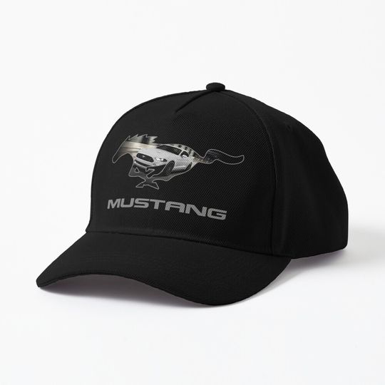 Ford Mustang GT Logo Emblem Design (White on Black) Cap