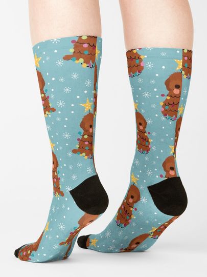 Ruby Red Cockapoo Cavapoo Cavoodle Christmas Tree Socks