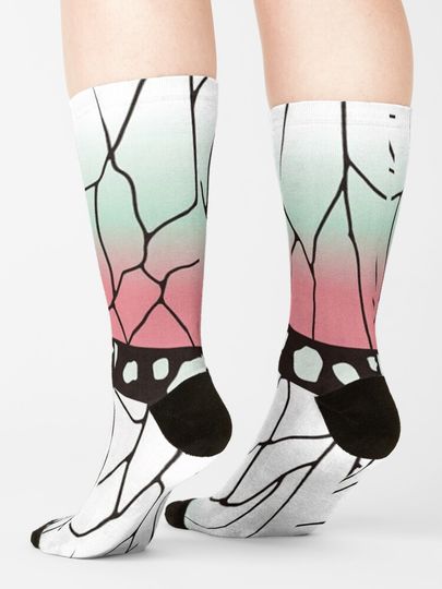 demon Kocho Shinobu Japanese Pattern WAGARA of Butterfly Pattern Design.  Socks