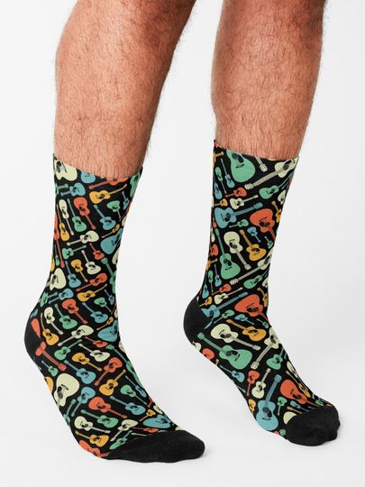 Acoustic Guitar Seamless Pattern Retro Theme Socks