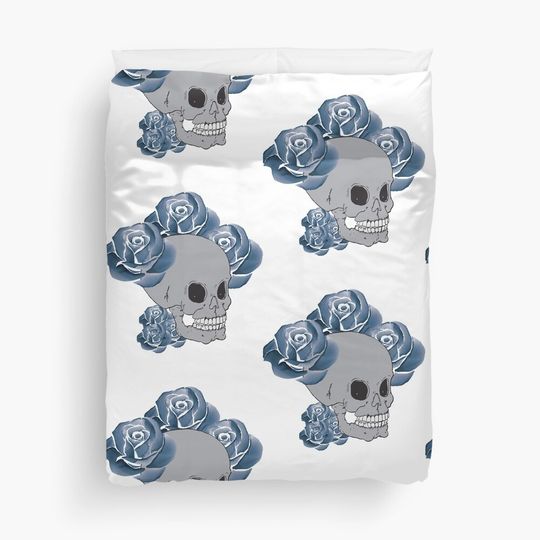 Watercolor skulls with floral - funny  Duvet Cover