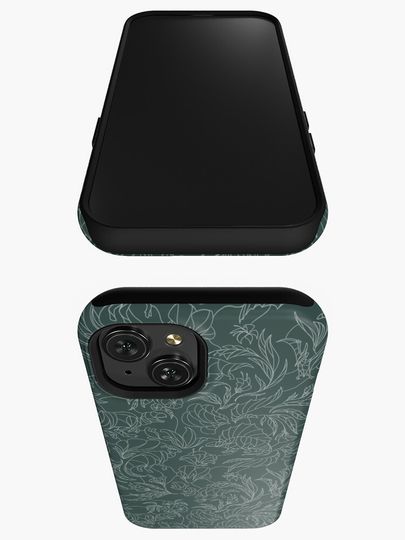 Hidden Dinosaurs - Floral Pattern - Teal and Silver iPhone Case
