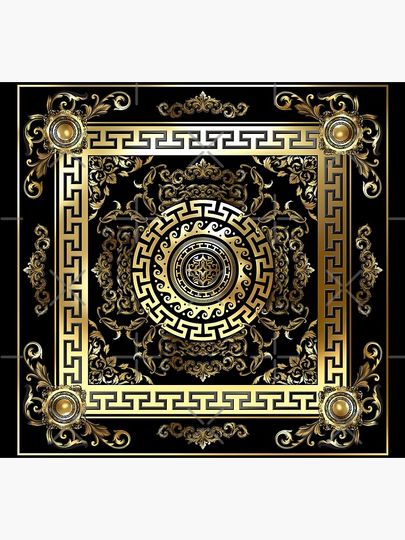 Baroque Gold Black Greek Key Meander Socks