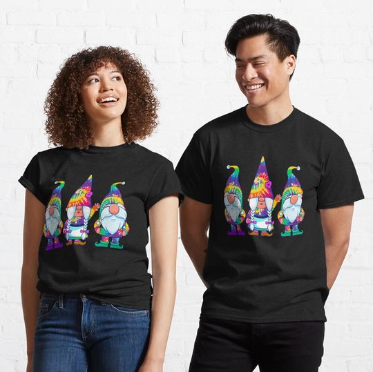 Three Hippie Gnomes Tie Dye Retro Vintage Hat Peace T-Shirt