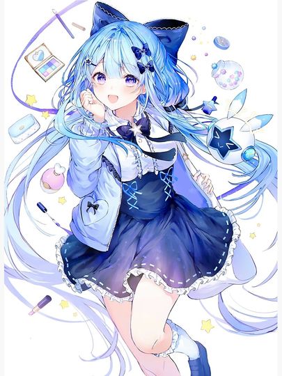 Cute anime girl in blue Premium Matte Vertical Poster